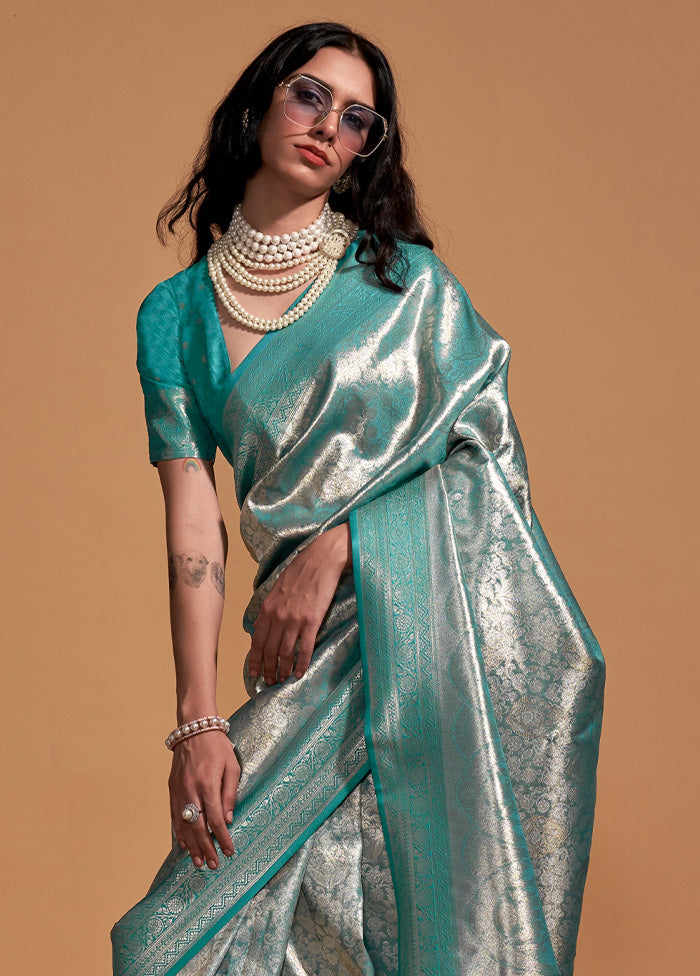 Rama Kanjivaram Silk Saree With Blouse Piece