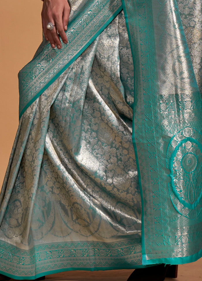 Rama Kanjivaram Silk Saree With Blouse Piece