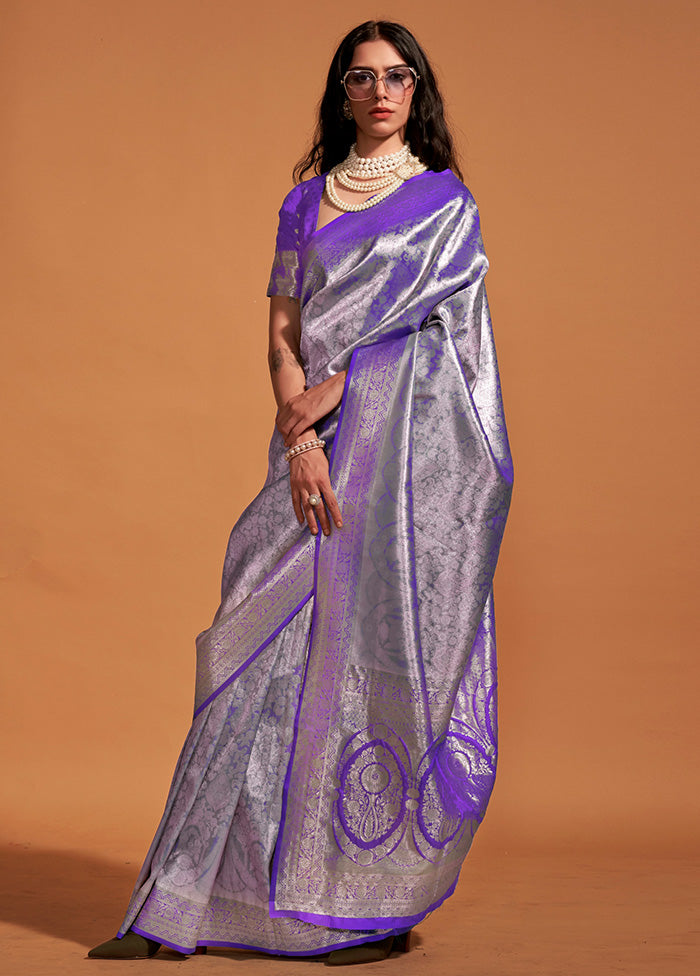 Purple Kanjivaram Silk Saree With Blouse Piece