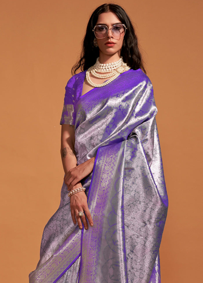 Purple Kanjivaram Silk Saree With Blouse Piece