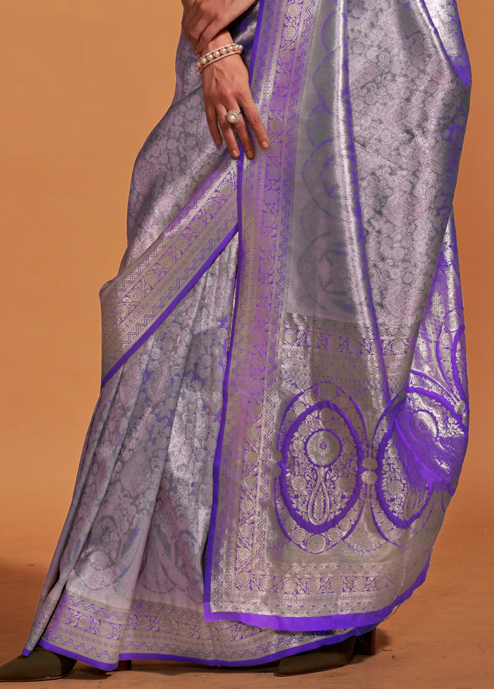 Purple Kanjivaram Silk Saree With Blouse Piece