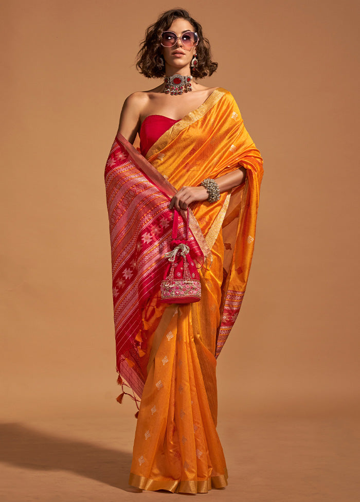 Mustard Spun Silk Saree With Blouse Piece