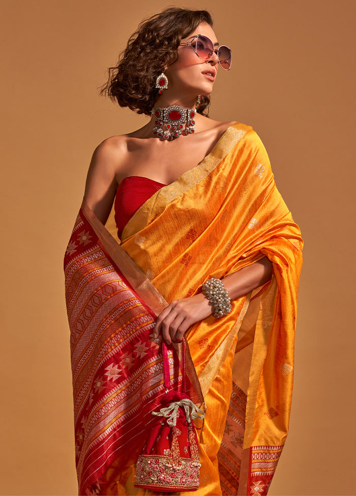 Mustard Spun Silk Saree With Blouse Piece