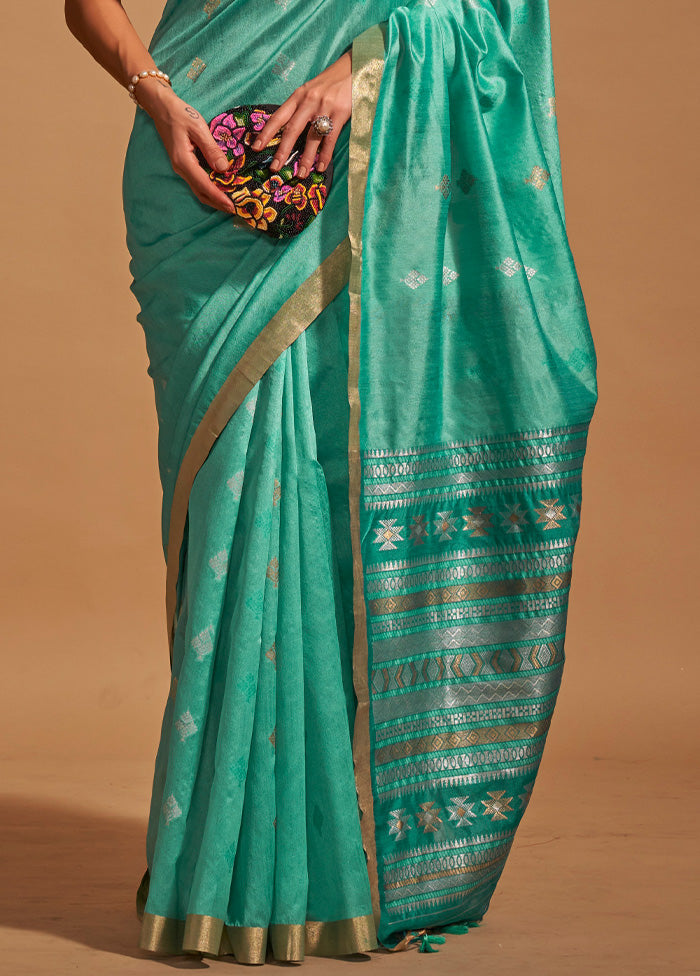 Rama Spun Silk Saree With Blouse Piece