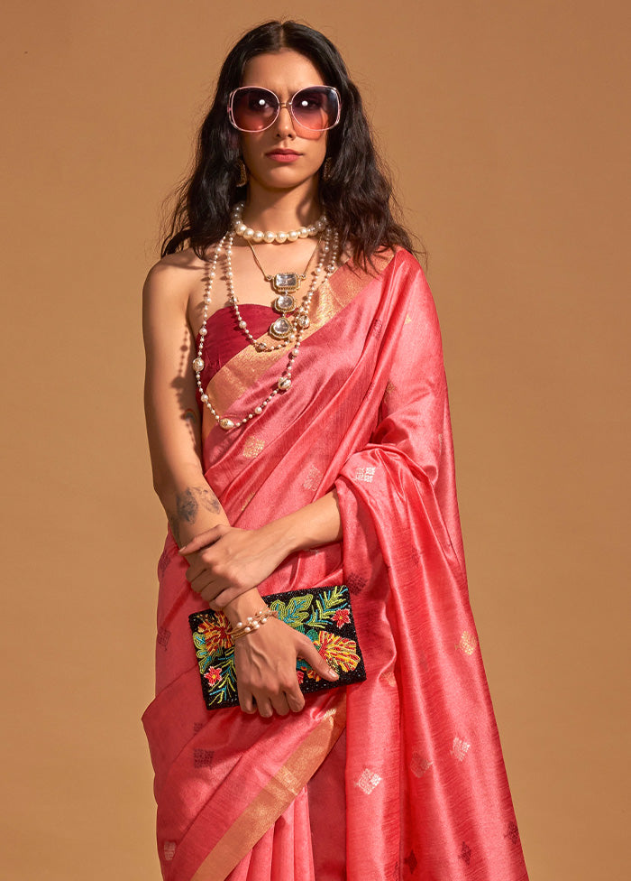 Pink Spun Silk Saree With Blouse Piece