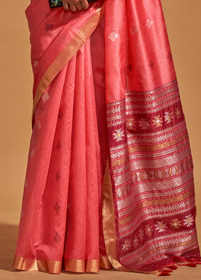 Pink Spun Silk Saree With Blouse Piece