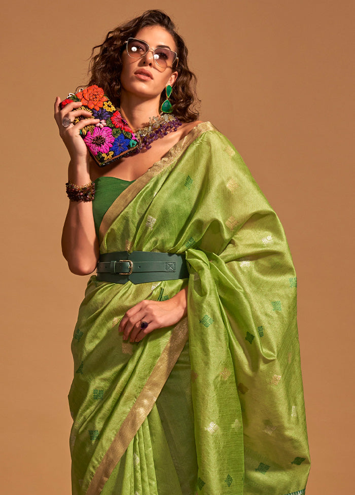 Light Green Spun Silk Saree With Blouse Piece