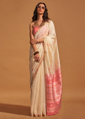 Cream Spun Silk Saree With Blouse Piece