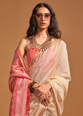 Cream Spun Silk Saree With Blouse Piece