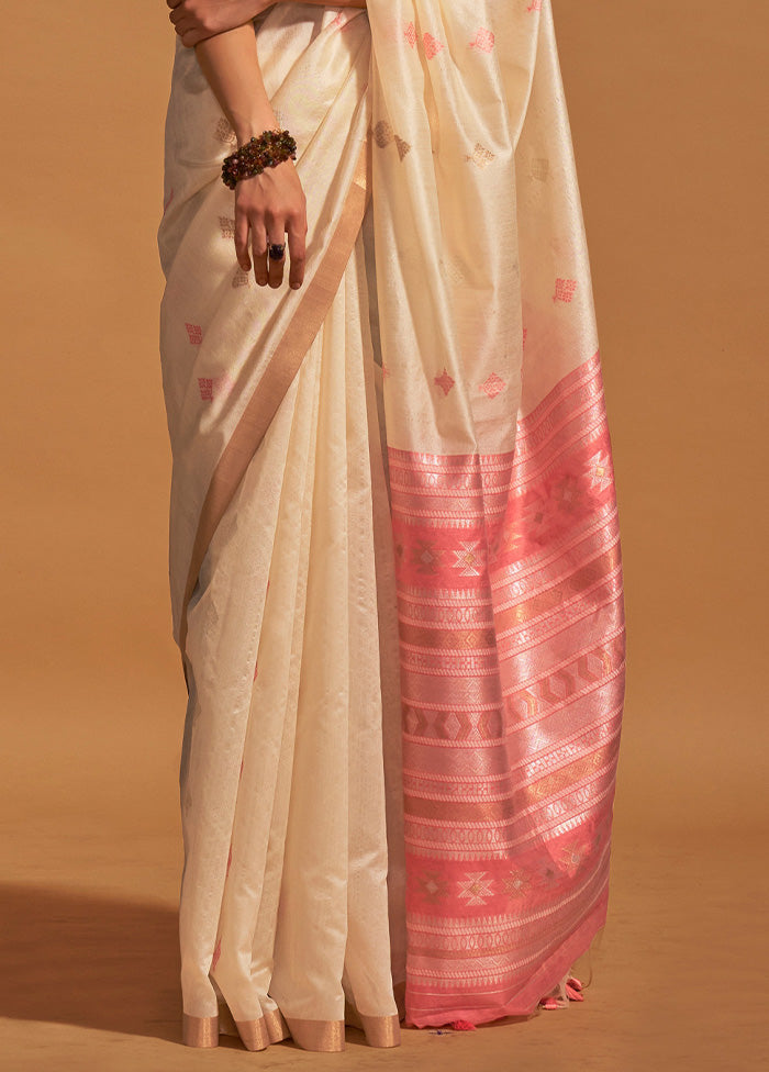 Cream Spun Silk Saree With Blouse Piece