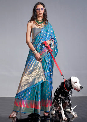 Blue Spun Silk Saree With Blouse Piece