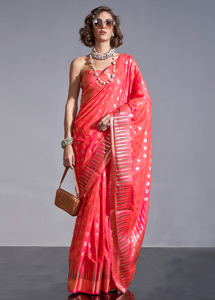 Pink Spun Silk Saree With Blouse Piece