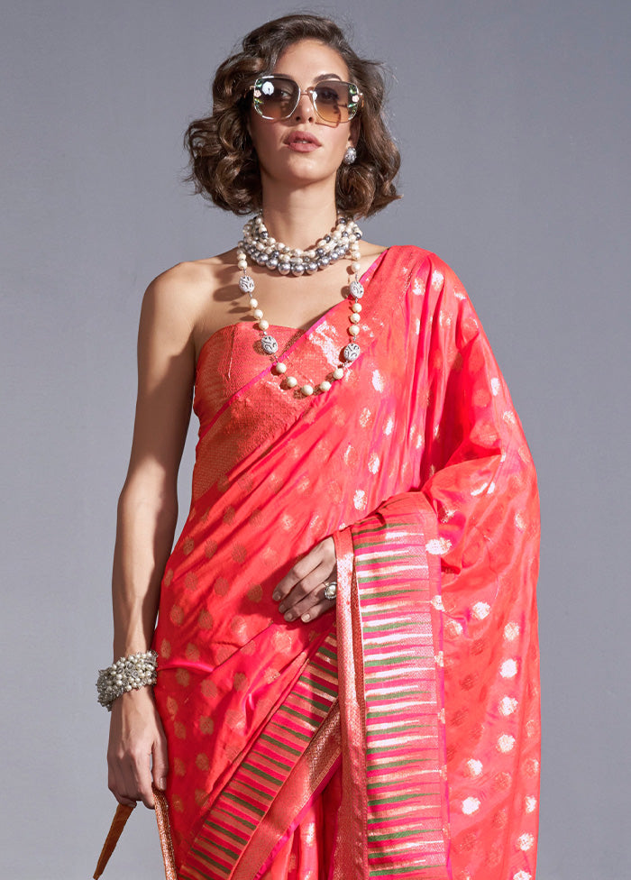 Pink Spun Silk Saree With Blouse Piece