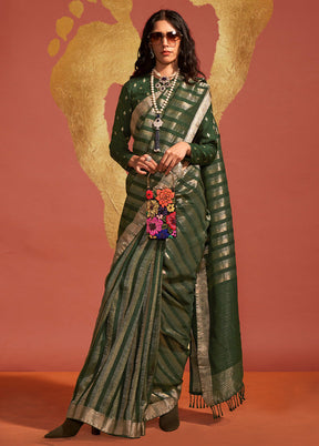 Green Spun Silk Saree With Blouse Piece