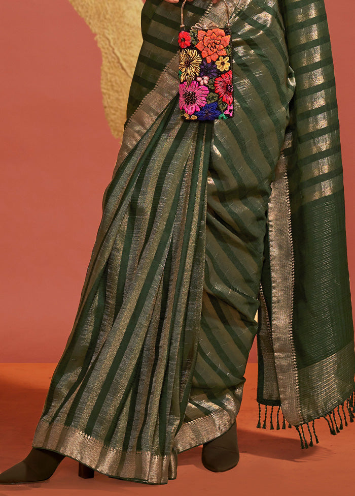 Green Spun Silk Saree With Blouse Piece