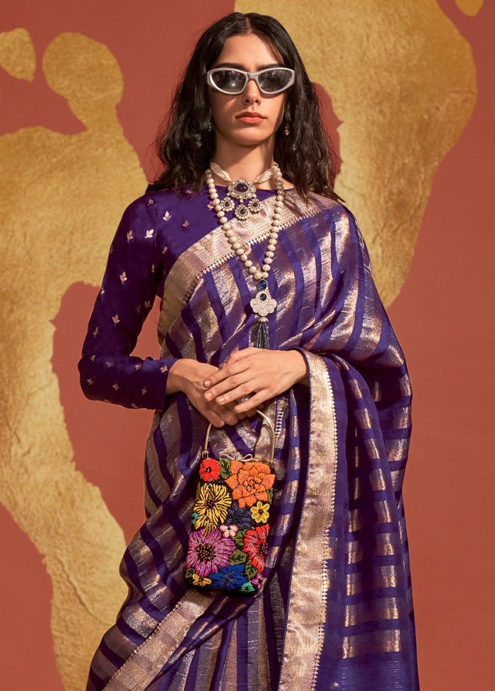 Purple Spun Silk Saree With Blouse Piece