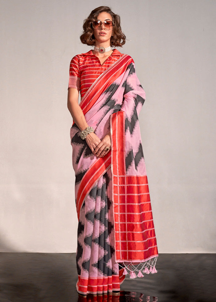 Pink Spun Silk Saree With Blouse Piece