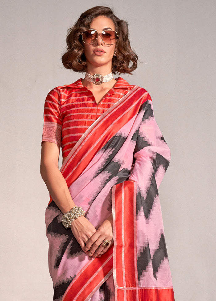 Pink Spun Silk Saree With Blouse Piece