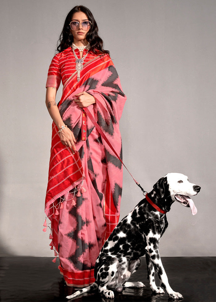 Pink Spun Silk Saree With Blouse Piece