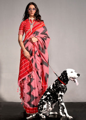 Pink Spun Silk Saree With Blouse Piece