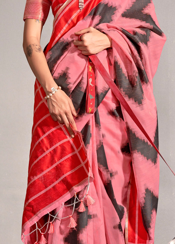 Pink Spun Silk Saree With Blouse Piece