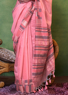 Pink Cotton Saree With Blouse Piece