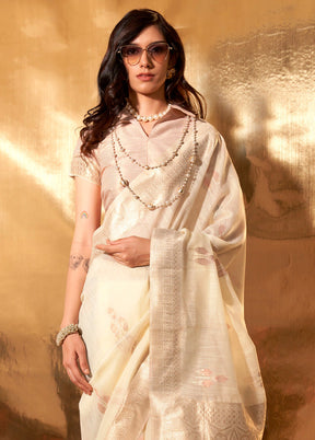 Cream Cotton Saree With Blouse Piece