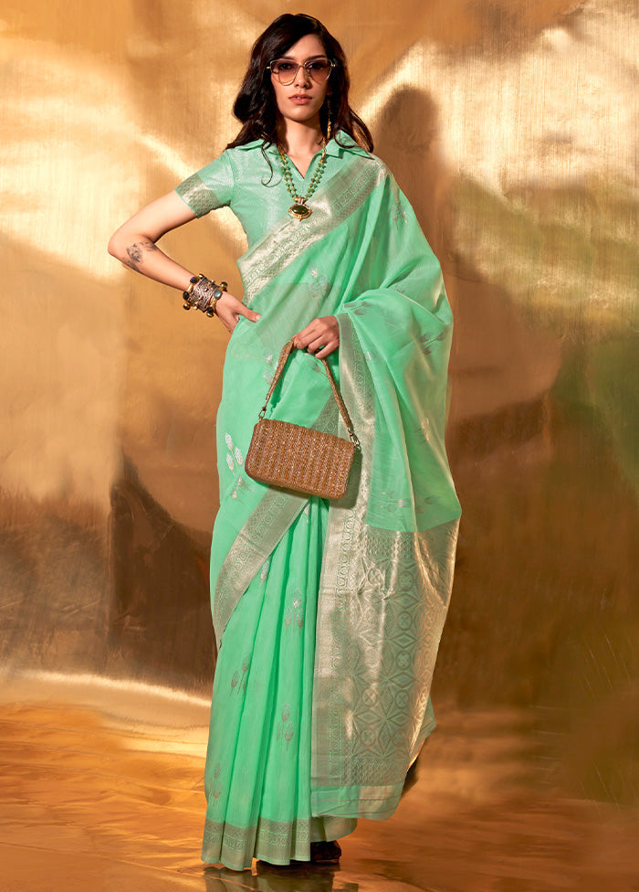 Green Cotton Saree With Blouse Piece