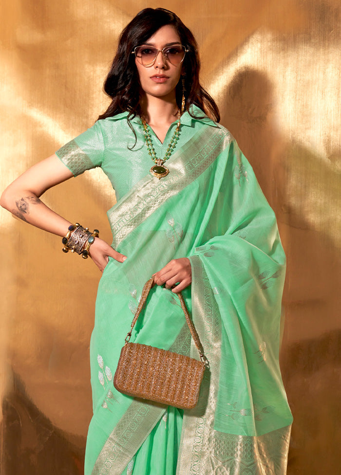 Green Cotton Saree With Blouse Piece