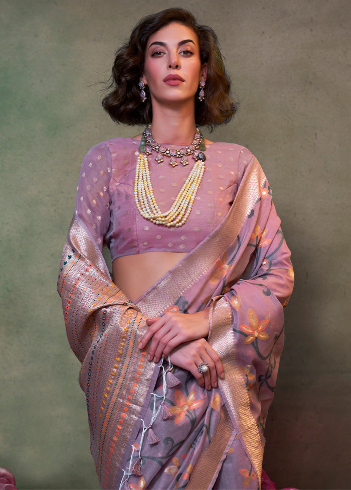 Mauve Cotton Saree With Blouse Piece