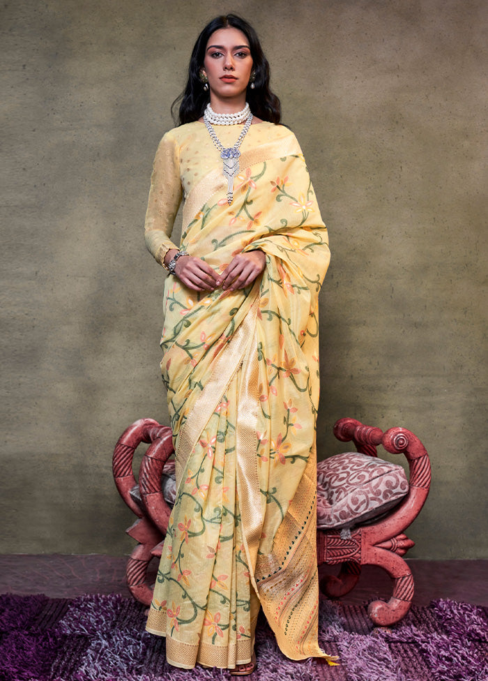 Yellow Cotton Saree With Blouse Piece