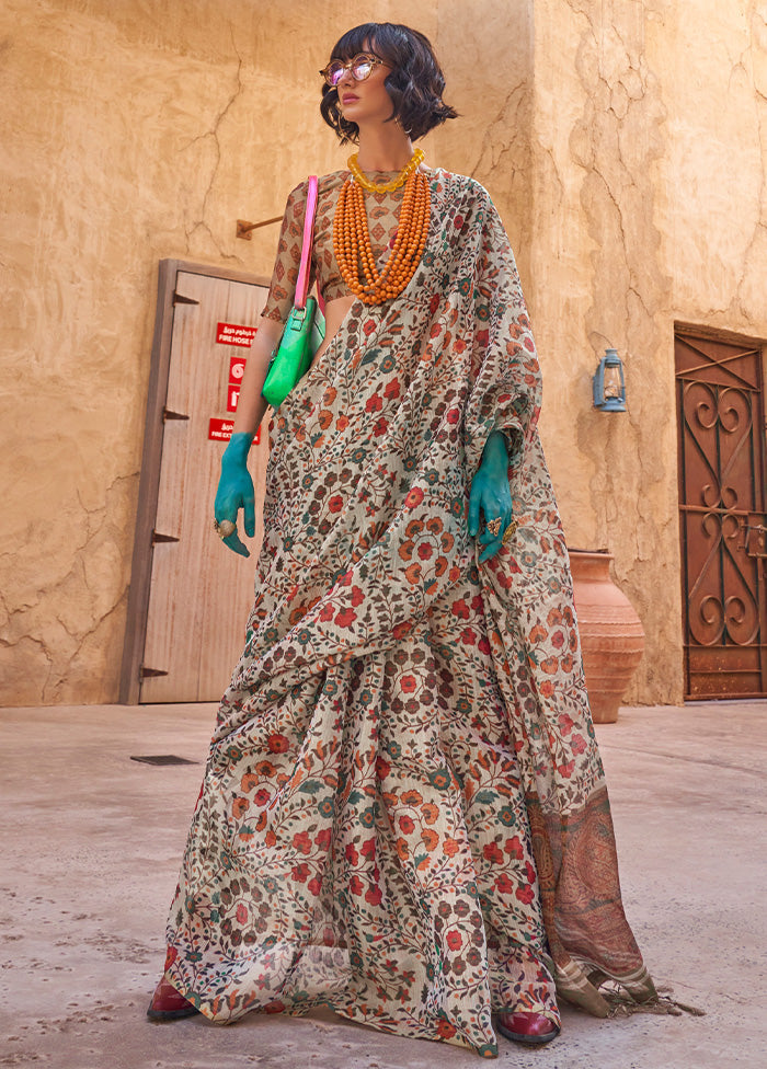 Grey Spun Silk Saree With Blouse Piece