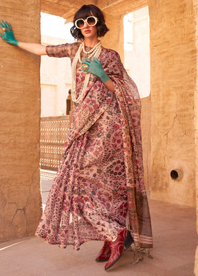 Pink Spun Silk Saree With Blouse Piece