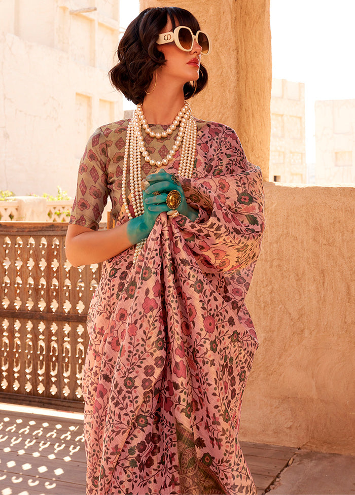 Pink Spun Silk Saree With Blouse Piece