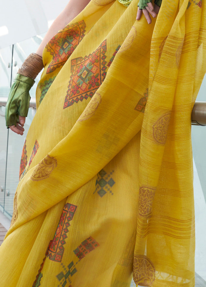 Yellow Spun Silk Saree With Blouse Piece