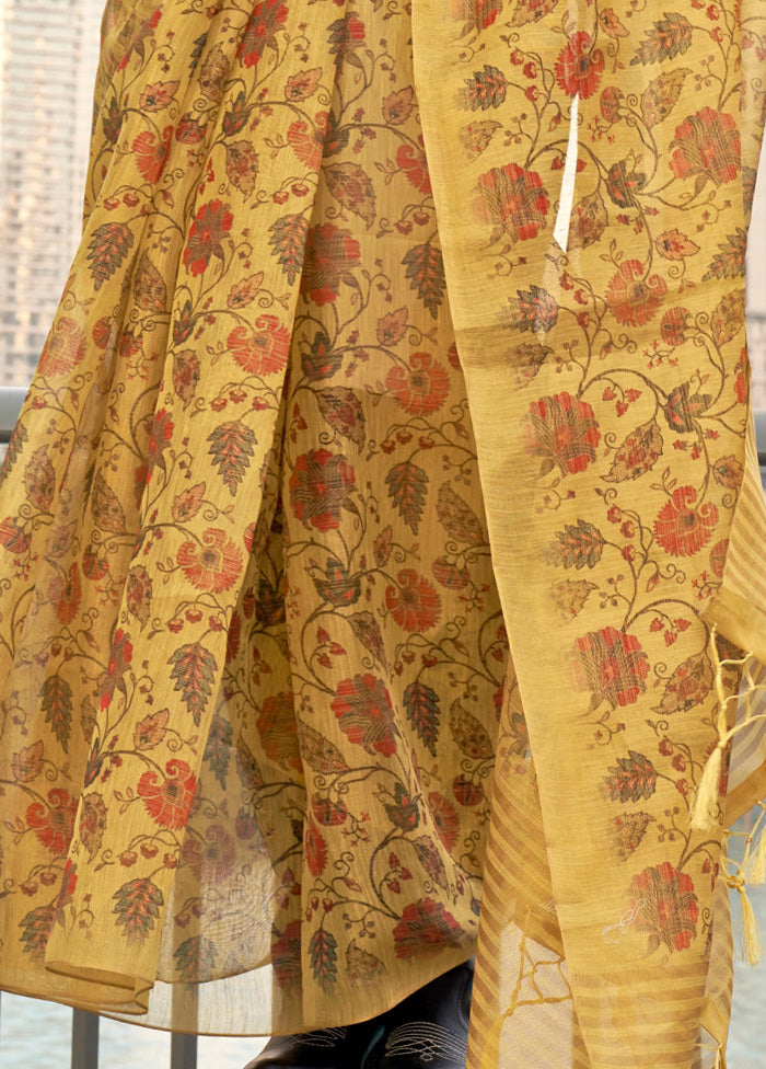 Yellow Spun Silk Saree With Blouse Piece