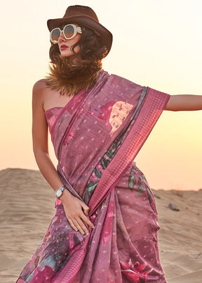 Pink Linen Silk Saree With Blouse Piece