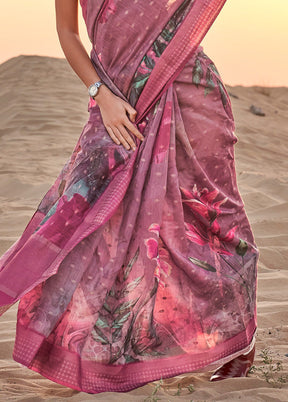 Pink Linen Silk Saree With Blouse Piece