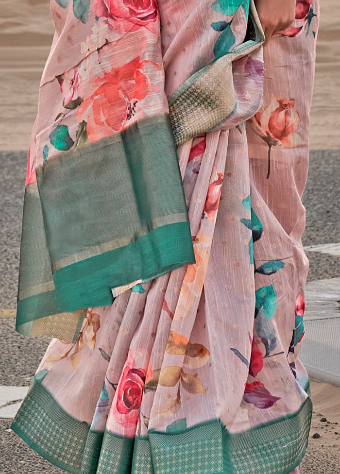 Pink Linen Silk Saree With Blouse Piece