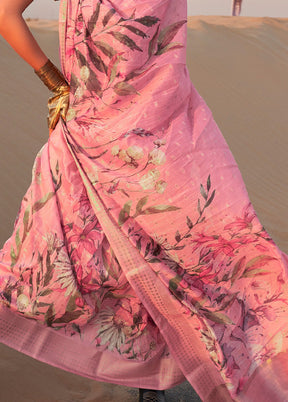 Light Pink Linen Silk Saree With Blouse Piece