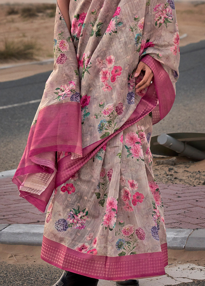 Grey Linen Silk Saree With Blouse Piece