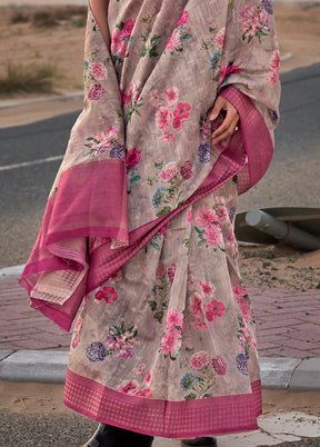 Grey Linen Silk Saree With Blouse Piece