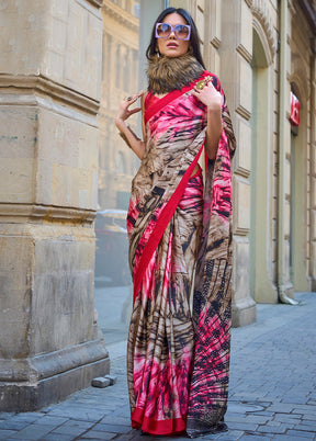 Multicolor Satin Silk Saree With Blouse Piece