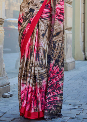 Multicolor Satin Silk Saree With Blouse Piece