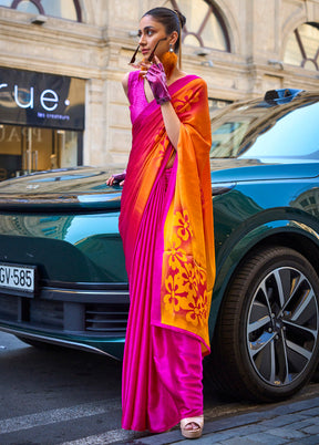 Multicolor Satin Silk Saree With Blouse Piece