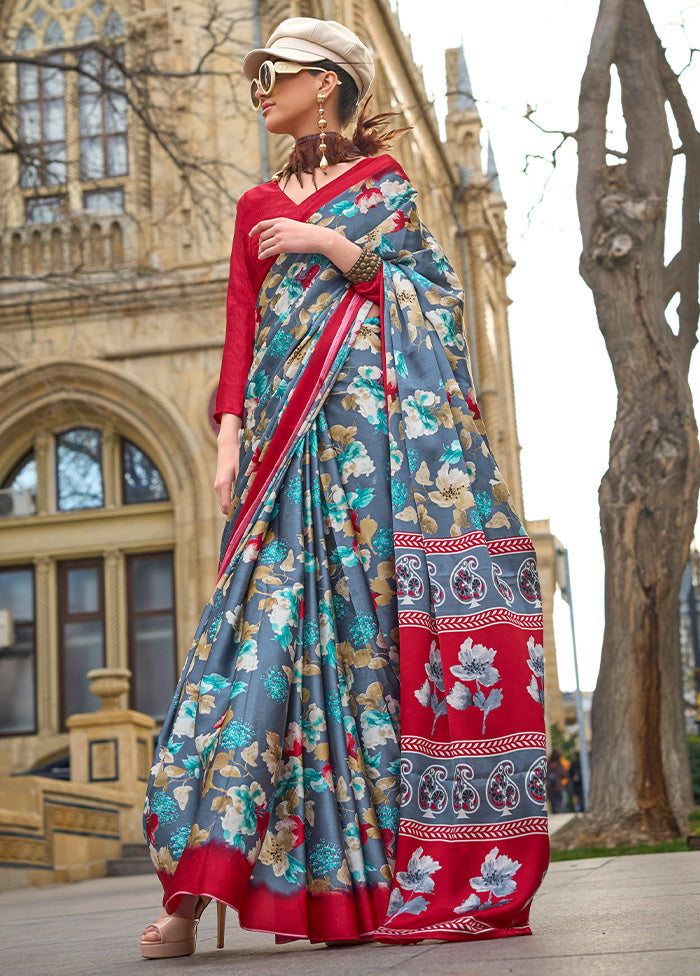 Multicolor Satin Silk Saree With Blouse Piece