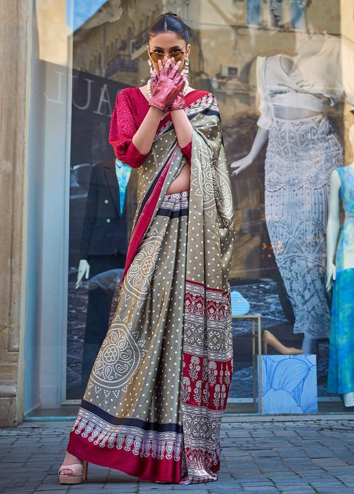 Multicolor Satin Silk Saree With Blouse Piece