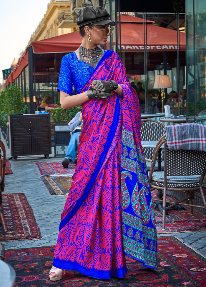 Multicolor Satin Silk Saree With Blouse Piece