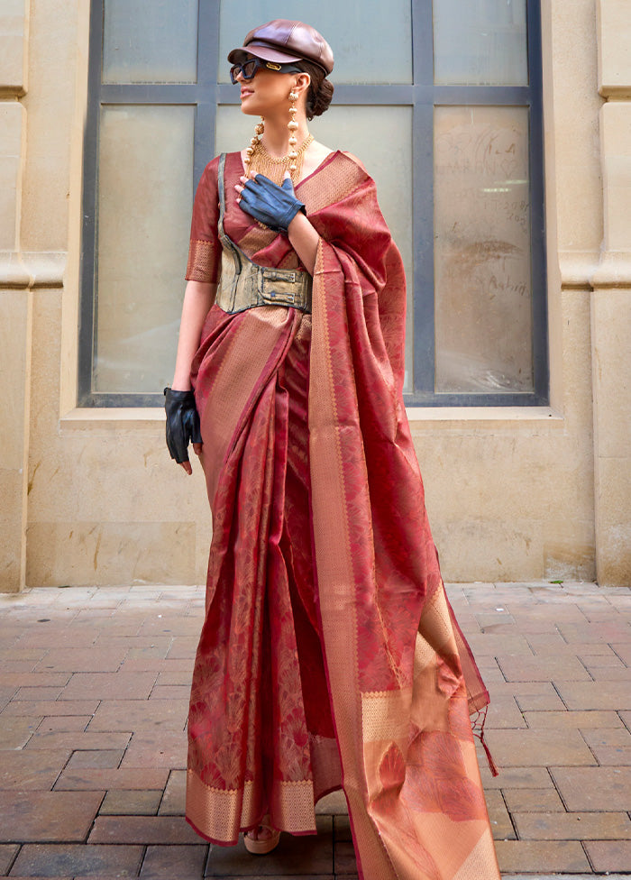 Rust Organza Saree With Blouse Piece