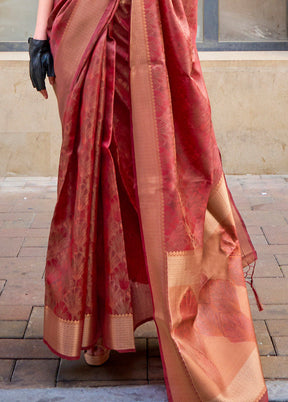 Rust Organza Saree With Blouse Piece